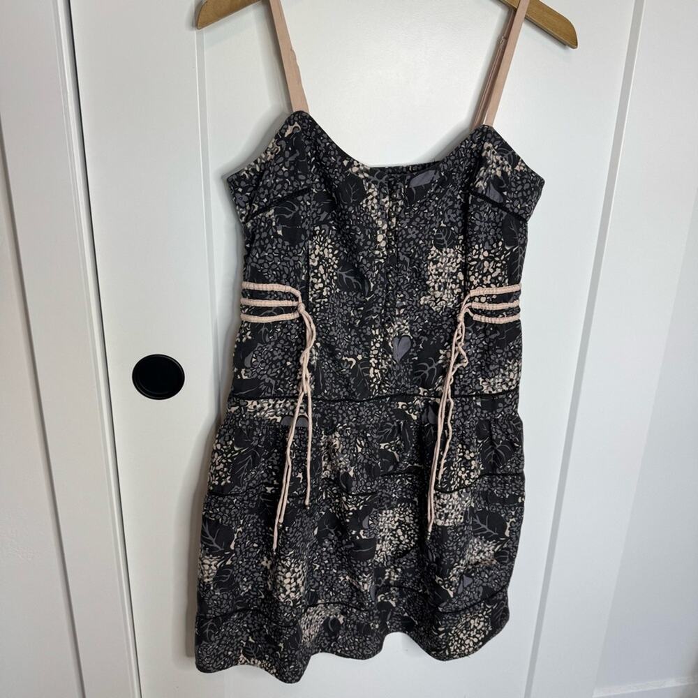 Rebecca Taylor Gray Pink Floral Print Button Front Tank Dress Mini Size 8
